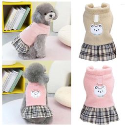 Dog Apparel Cute Plush Dresses Winter Pet Clothes Puppy Dress Skirt Chihuahua Maltese With Cartoon White Bear Pattern Pets Clothing