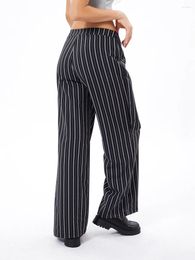 Women's Pants Women Loose Wide Leg Irregular Striped Print Casual Skirt Trousers For Work Office Streetwear Trendy Fall Spring Clothes