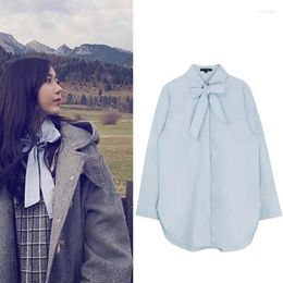 Women's Blouses Kpop Korean Singers Y2k Tops Summer High Street Casual Long Sleeve Button Shirts Women Office Elegant Loose Lace-up Bow