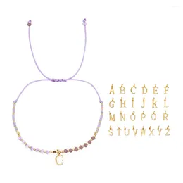 Link Bracelets Go2boho Handcrafted Adjustable A-Z Letter Custom Jewellery 2024 Trendy Purple Crystal Stack Hope Beaded For Women Men