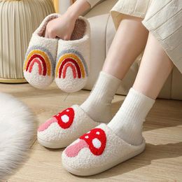 Slippers Autumn And Winter Rainbow Cotton For Men Women's Household Bedroom Non-slip Home Indoor Warm Soft Shoes