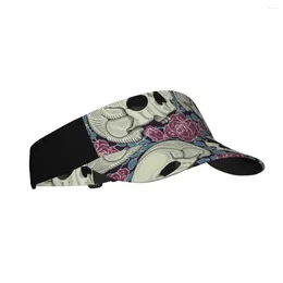 Berets Sports Sun Cap Adjustable Visor UV Protection Top Empty Tennis Golf Running Sunscreen Hat Skulls And Roses