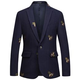 S6XL Boutique Fashion Embroidery Mens Casual Business Blazer Male Slim Suit Jacket Navy Blue Wedding Banquet Coat 240125