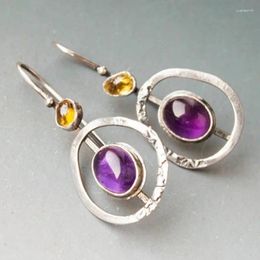 Dangle Earrings Vintage Purple Crystal Stone For Women Tribal Cross Design Geometric Ethnic Jewellery