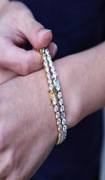 Fashion 14k Gold Mens Box Chain Bracelet Full Rhinestone Crystal Hip Hop Jewelry Stainless Steel Bracelets Bangles For Men6401317