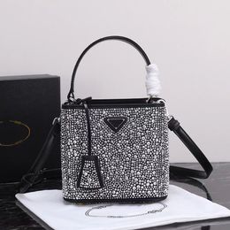 5A drawstring fashionable bucket shoulder bag with crystal diamond metal sequins large capacity classic leather designer luxury bag