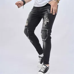 Men's Jeans Men Slim Ripped Vintage Distressed Skinny Pencil Trousers Male Stylish Holes Casual Denim Pants Clothes