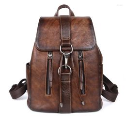 School Bags Genuine Leather Rucksack Knapsack Computer Daypack Female Travel Bag Girls Book Vintage Real Cowhide Women Backpack