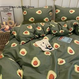 Nordic Style Ins Avocado Green Bedding Set Cartooon Fruit Quilt Cover Polyester High Quality Comforter Full Size With Pillowcase 240131