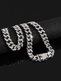 Hip Hop Miami Cuban Chain Necklace 13mm Ice Rhinestone Sparkling Rap Jewelry Mens Gift 240210