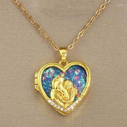 Pendant Necklaces Fashionable Heart-shaped Openable Girl And Horse Zircon Necklace For Women Birthday Gift Christmas Friends