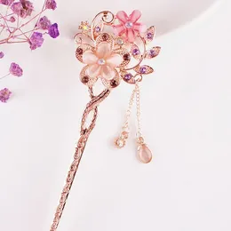 Hair Clips Retro Women Hairpins Stick With Tassel Colorful Rhinestone Crystal Wedding Party Clip Jewelry Accessories