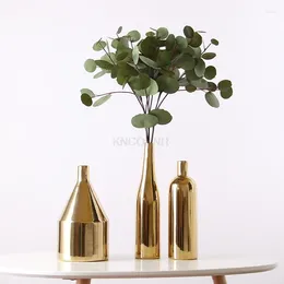 Bottles Nordic Ins Golden Vase Ceramic Creative Home Soft Decoration Ornaments Electroplating Handicraft Flower Arrangement