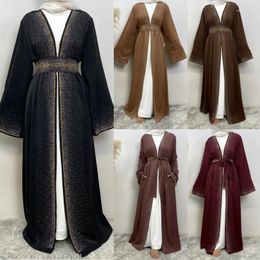 Ethnic Clothing Dubai Fashion Cardigan With Diamonds Muslim Islamic Open Front Abaya Kaftan Turkey Robe Dress Spring Outwear S-2XL