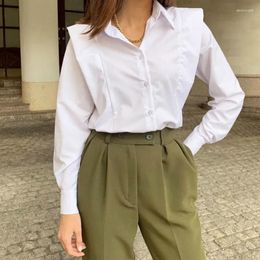 Women's T Shirts Women Cotton Spring Office Lady White Shirt Blouses Casual Solid Long Sleeve Work Tops Female Lapel Chic Single-Breasted