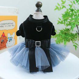 Dog Apparel Luxury Winter Dresses Princess Fluffy Wedding Puppy Dress For Small Dogs Black Clothes Yorkies Cat Costume With D-ring