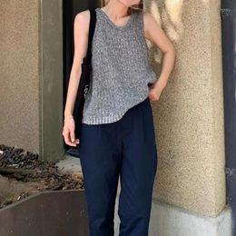 Women's Vests H Elegant Grey Silk Cashmere Sleeveless Knitted Vest Casual Lazy Wind Texture Fashion