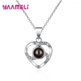 Pendant Necklaces Promotion Sterling Silver 925 Heart Women Necklace Collar Cubic Zircon Natural Stone 100 Languages Of I LOVE YOU Jewelry