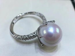 Cluster Rings Elegant 11-12mm South Sea Round White Pearl Ring 925s