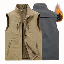 Men's Vests Mens Double-sided Camping Warm Fleece Multi-pocket Utility Casual Tactical Outerwear Outdoor Hiking Cargo Cotton