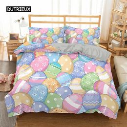 Egg Duvet Cover Set Easter Eggs Cartoon Childish Style Twin Bedding Kids Teens Double Queen King Size Polyester Quilt 240131