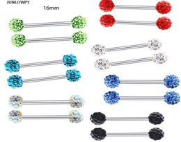 Fashion Tongue Ring Stainless Steel Nipple Barbell Crystal Ear Bar Tragus Earring Body Piercing Jewellery Mix 10 Colors5706675