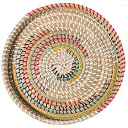 Plates Woven Seagrass Serving Tray Round Rattan Coffee Table Basket Ottomans For Kitchen Counter