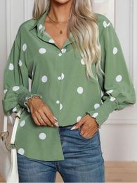 Women's Blouses Polka Dot Shirts Women Vintage Lantern Sleeve Blouse Female Casual Lapel Single Breasted Tops Ladies Elegant Loose Camisas