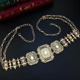 Sunspicems Gold Color Metal Morocco Waist Chain Belt For Women Caftan Square Belt Crystal Bride Wedding Jewelry Arab Body Chain 240127