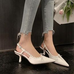 Sandals Sexy Pointy High Heels Summer Women Braided Lace Up Bow Metal Rivet Edged Stiletto Sandalias Slings Slip On Shoes