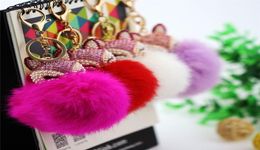 New Soft Fox Fur Ball Bell keychain Bag Handbag Pendant Key Chains Car Charm2401578