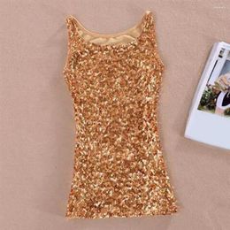 Women's Tanks Sparkling Sequin Top Glittery Shirt O Neck Slim Fit Tank For Women Shiny Stage Show Performance Vest
