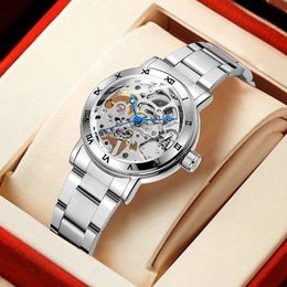 WINNER Fashion Business Mechanical Watch for Women Luxury Brand Skeleton Elegant Ladies Watches Stainless Steel Strap Unisex 240202