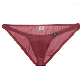 Underpants Men's Ice Silky Underwear Sexy Bikini Briefs Low Rise Tight Ultra Small Stretch U-convex Pouch Sexual Panties