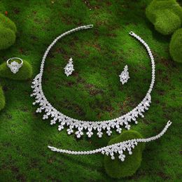 Necklace Earrings Set 2024 Luxury 4-piece Women's Wedding Jewellery Crystal Nigeria Dubai