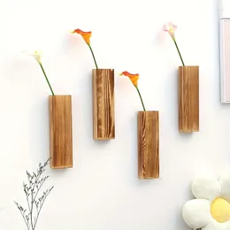 Vases Wooden Wall Mounted Vase Dry Flower Decoration Hanging Japanese Creative Living Room Art Home Decor Holder