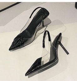 Sandals 2024 Summer Women Heels Brand Design Pointed Toe Transparent Slingbacks High Ladies Sexy Party Club Slip On Black Pumps