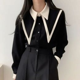 Elegant Blouses Women Korean Style Black Button Up Shirt Office Wear for Professional Long Sleeve Top Female Fashion 240130