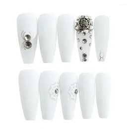 False Nails French Halloween Press On Nail T-shaped Full Cover Gold With Shiny Rhinestones For Home Finger Decoration