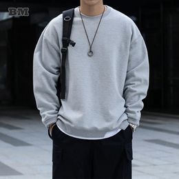 Korean Fashion Streetwear Loose ONeck Sweatshirts Men Clothing American Hip Hop Fake Two Pullover Harajuku Casual Tops Male 240201