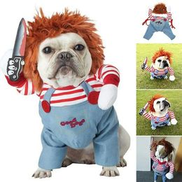 Small and Medium Sized Pet Dog Funny Clothes Cosplay Fatal Dolls Henshin Outfit Wig Upright Scary Costume Halloween Gatherings 240130