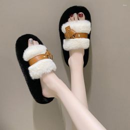 Slippers Thick Soled Belt Buckle Plush For Women In Autumn And Winter Style Outerwear Platform