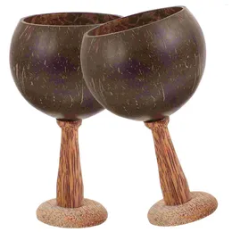 Wine Glasses 2 Pcs Coconut Cup Decorative Cups Holder Wooden Shell Container Holiday Juices S