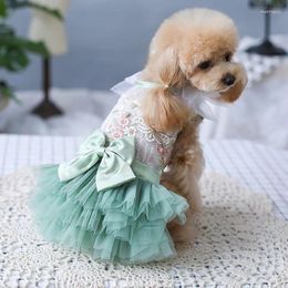 Dog Apparel Fashion Design Handmade Clothes Cute Princess Pet Dress Embroidery Flowers Openwork Lace Big Bow Layers Tulle Skirt Tutu