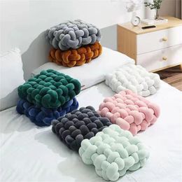 1pc Living Room Soft Plush Knot Cushion Sofa Pillow Solid Square Hand-Woven Home Throw Pillow Square Woven Seat Cushion Cushio 240129