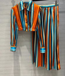 Work Dresses 2024 Fashion Good Quality Fresh Colorful Striped Silk Shirt Half Skirt