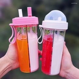 Water Bottles 420/600ML Double Drinking Cup Straw Portable Large Capacity Bottle Creative Couple Mug Dual Purpose