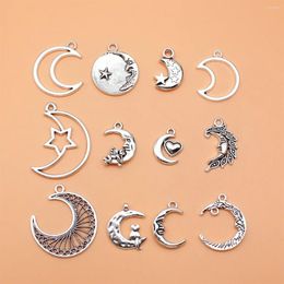 Charms 12pcs Antique Silver Color Moon Collection For DIY Jewelry Making 12 Styles 1 Of Each