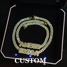 Customised Zircon Name Necklace with 9mm Rhinestone Cuban Chain Iced Out Letters Choker Necklace for Women Birthday Gift 240125