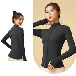 LU-089 YOGA JACKA WOMENDEFINE TRACKING SPORT COER Fitness Jacket Sport Snabbt torrt Aktivkläder Top Solid Zip Up Sweatshirt Sportwear Hot Sell